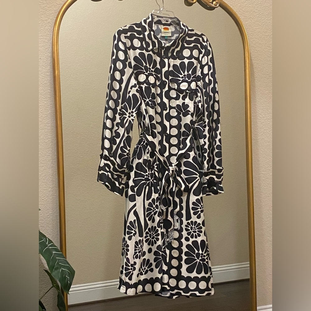 Farm Rio Palermo Long-Sleeve Belted Midi Dress Size XS - Picture 4 of 15